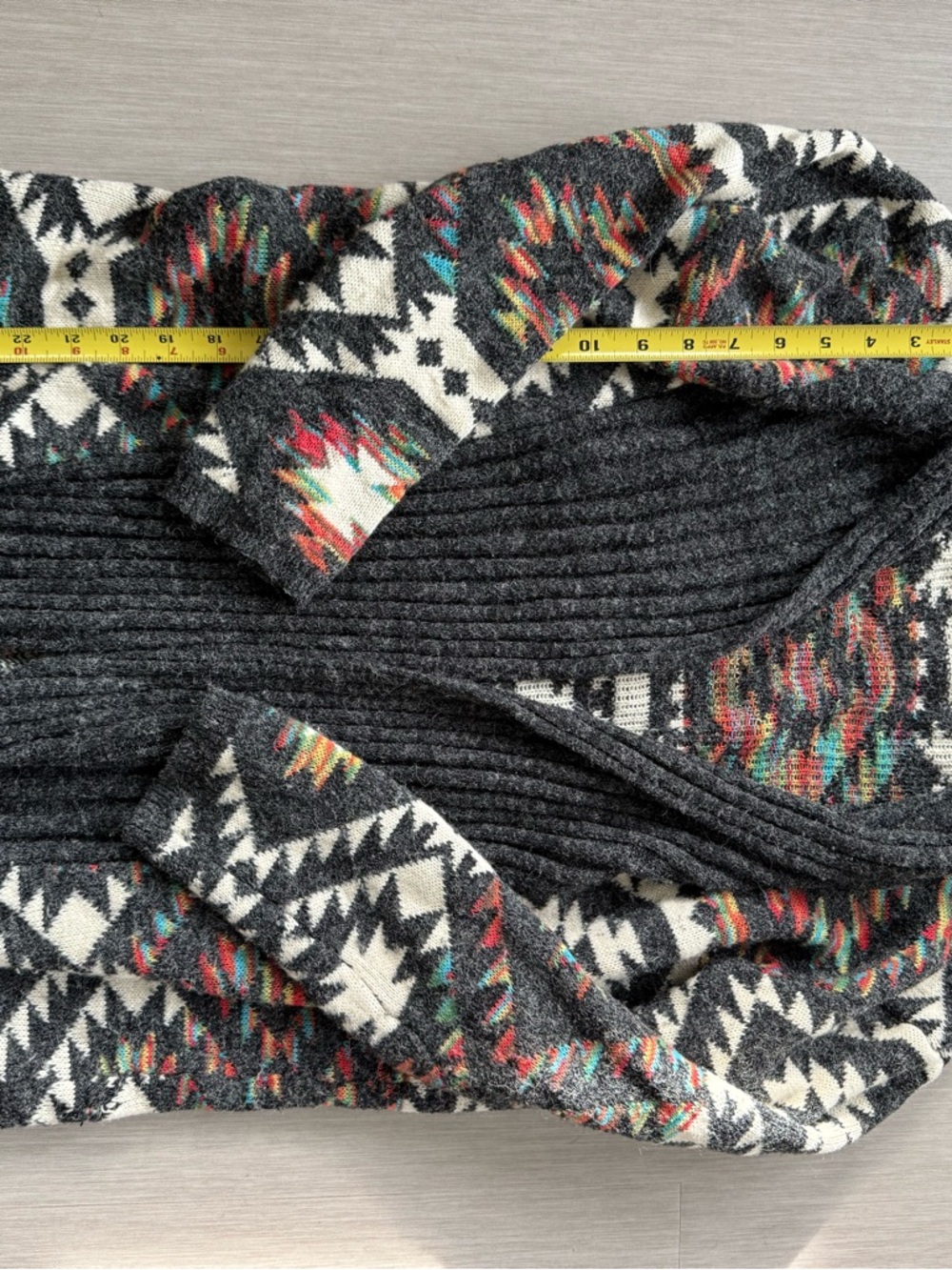 Dreamers Charcoal Open-Front Cardigan with Multicolor Aztec Accents